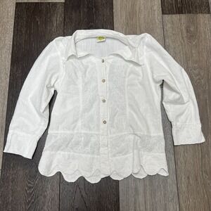Drawstrings of Malibu 100% cotton lagenlook embroidered white top boho coastal M